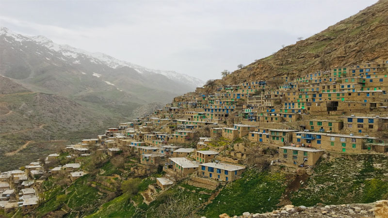Uraman Takht mysterious village in west of iran kurdistan at cloudy day